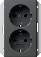 Gira 2731 28 Двойная розетка SCHUKO 16 A 250 В~ с затвором (shutter) и символом  для 1-местн. приборной коробки скрытого монтажа