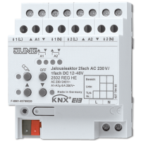 Jung 2502 REGHE KNX актуатор жалюзи, 2 группы AC 110 – 230 В, 1 группа DC 12 – 48 В