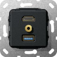 Gira 568010 Вставка HDMI, USB 3.0 тип A и мини-джек 3,5 ммПереходник HDMI+USB, разветвительный кабель, мини-джек