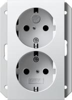 Gira 2731 27 Двойная розетка SCHUKO 16 A 250 В~ с затвором (shutter) и символом  для 1-местн. приборной коробки скрытого монтажа