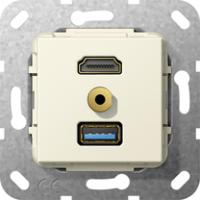 Gira 568001 Вставка HDMI, USB 3.0 тип A и мини-джек 3,5 ммПереходник HDMI+USB, разветвительный кабель, мини-джек