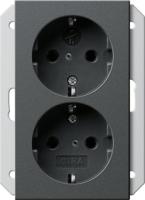 Gira 2735 28 Двойная розетка SCHUKO 16 A 250 В~ с затвором (shutter) и символом  для 1,5-местн. приборной коробки скрытого монтажа