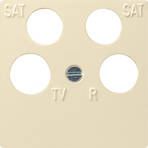 Gira 0259 01 Центральная пластина, 4-местн., (50 x 50 мм) для коаксиальной антенной розетки с 2 дополнительными подключениями спутниковой антенны (SAT)