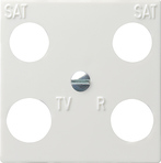 Gira 0258 03 Центральная пластина, 4-местн., (50 x 50 мм) для коаксиальной антенной розетки с 2 дополнительными подключениями спутниковой антенны (SAT)