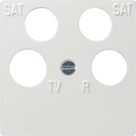 Gira 0259 03 Центральная пластина, 4-местн., (50 x 50 мм) для коаксиальной антенной розетки с 2 дополнительными подключениями спутниковой антенны (SAT)
