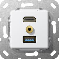 Gira 568003 Вставка HDMI, USB 3.0 тип A и мини-джек 3,5 ммПереходник HDMI+USB, разветвительный кабель, мини-джек