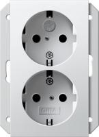 Gira 2735 03 Двойная розетка SCHUKO 16 A 250 В~ с затвором (shutter) и символом  для 1,5-местн. приборной коробки скрытого монтажа