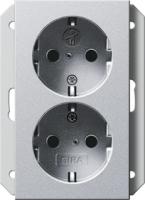 Gira 2731 26 Двойная розетка SCHUKO 16 A 250 В~ с затвором (shutter) и символом  для 1-местн. приборной коробки скрытого монтажа