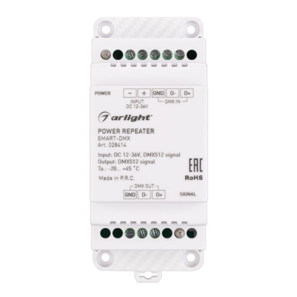 Оборудование Arlight 028414 Усилитель SMART-DMX (12-36V, 1CH, DIN) (Arlight, IP20 Пластик, 5 лет) по выгодной цене. Купить в Москве со скидкой.