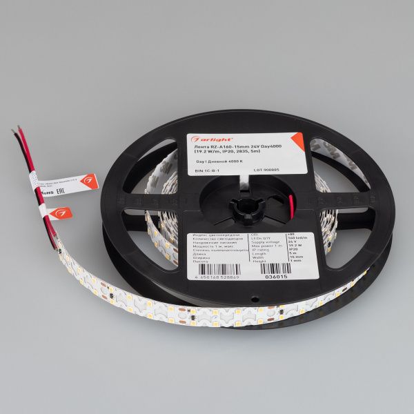 Оборудование Arlight 036015 Светодиодная лента RZ-A160-15mm 24V Day4000 (19.2 W/m, IP20, 2835, 5m) (Arlight, -) по выгодной цене. Купить в Москве со скидкой.