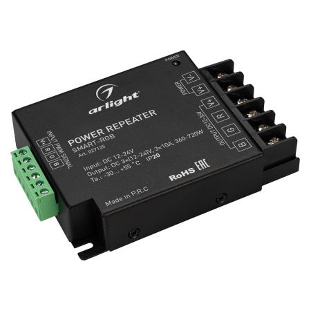 Оборудование Arlight 027125 Усилитель SMART-RGB (12-24V, 3x10A) (Arlight, IP20 Металл, 5 лет) по выгодной цене. Купить в Москве со скидкой.