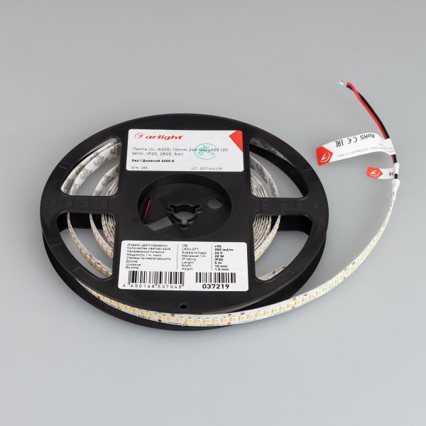 Оборудование Arlight 037219 Светодиодная лента UL-A200-10mm 24V Day4000 (20 W/m, IP20, 2835, 5m) (Arlight, высок.эфф.150 лм/Вт) по выгодной цене. Купить в Москве со скидкой.