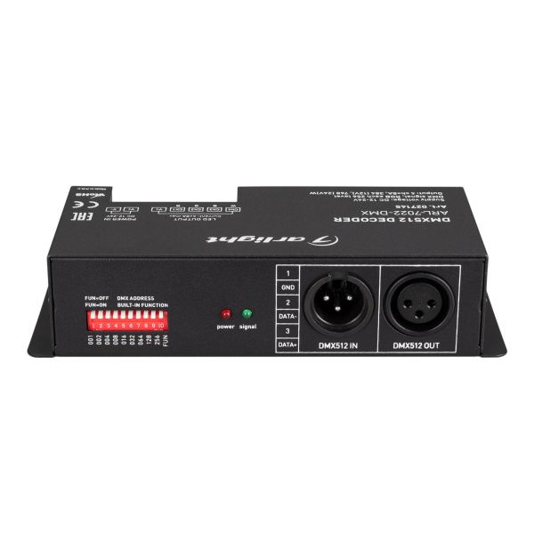 Оборудование Arlight 027145 Декодер ARL-7022-DMX (12-24V, 4x8A, DMX512, XLR3) (Arlight, IP20 Металл, 3 года) по выгодной цене. Купить в Москве со скидкой.