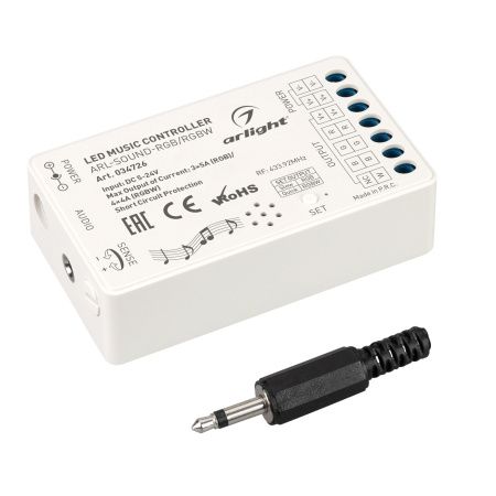 Оборудование Arlight 034726 Аудиоконтроллер ARL-SOUND-RGB/RGBW (12-24V, 4x4A, RF ПДУ 24кн) (Arlight, IP20 Пластик, 3 года) по выгодной цене. Купить в Москве со скидкой.