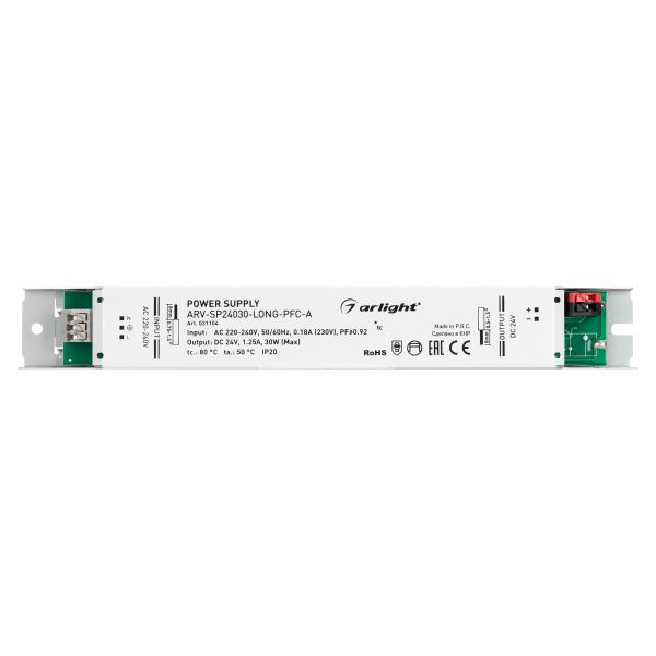 Оборудование Arlight 031104 Блок питания ARV-SP24030-LONG-PFC-A (24V, 1.25A, 30W) (Arlight, IP20 Металл, 5 лет) по выгодной цене. Купить в Москве со скидкой.