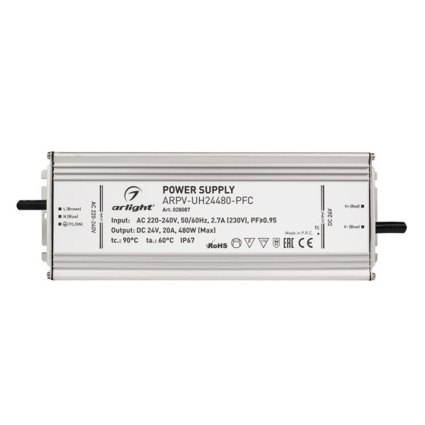 Оборудование Arlight 028087 Блок питания ARPV-UH24480-PFC (24V, 20A, 480W) (Arlight, IP67 Металл, 7 лет) по выгодной цене. Купить в Москве со скидкой.