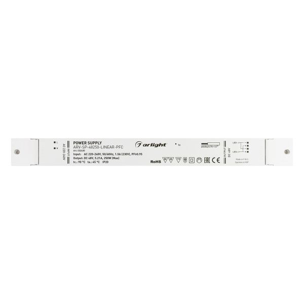 Оборудование Arlight 032630 Блок питания ARV-SP-48250-LINEAR-PFC (48V, 5.21A, 250W) (Arlight, IP20 Пластик, 5 лет) по выгодной цене. Купить в Москве со скидкой.