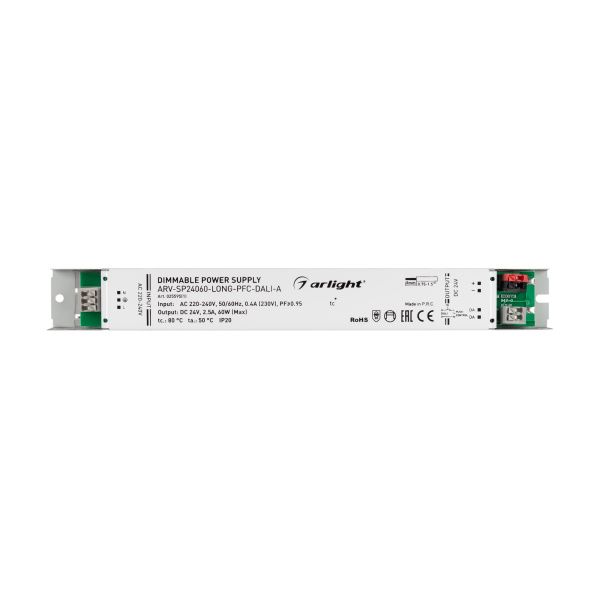 Оборудование Arlight 025595(1) Блок питания ARV-SP24060-LONG-PFC-DALI-A (24V, 2.5A, 60W) (Arlight, IP20 Металл, 5 лет) по выгодной цене. Купить в Москве со скидкой.