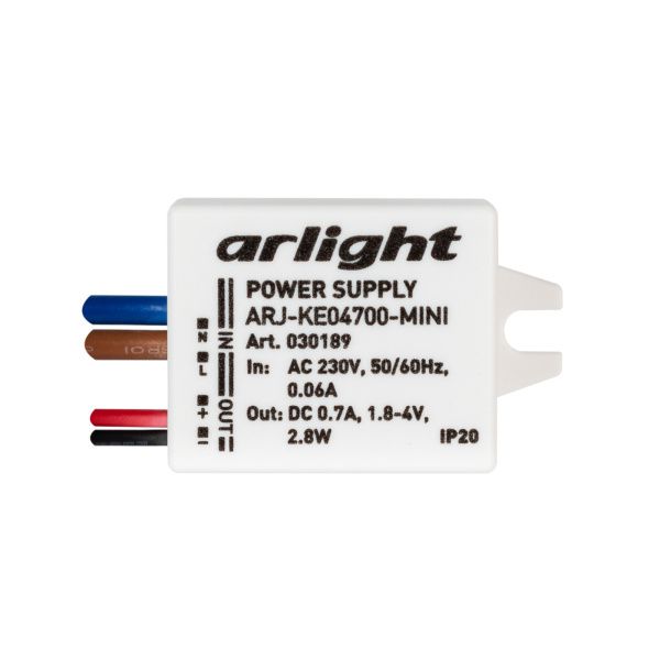 Оборудование Arlight 030189 Блок питания ARJ-KE04700-MINI (2.8W, 700mA) (Arlight, IP20 Пластик, 5 лет) по выгодной цене. Купить в Москве со скидкой.