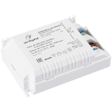 Arlight 019760 Блок питания ARJ-LK45500-DIM (23W, 500mA, 0-10V, PFC) (ARL, IP20 Пластик, 2 года)