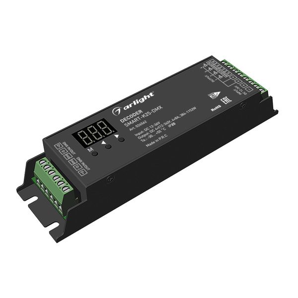 Оборудование Arlight 026562 Декодер SMART-K25-DMX (12-36V, 4x8A) (Arlight, IP20 Металл, 5 лет) по выгодной цене. Купить в Москве со скидкой.