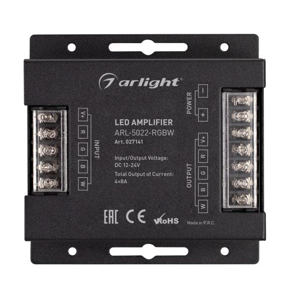 Оборудование Arlight 027141 Усилитель ARL-5022-RGBW (12-24V, 4x8A, 384-768W) (Arlight, IP20 Металл, 3 года) по выгодной цене. Купить в Москве со скидкой.