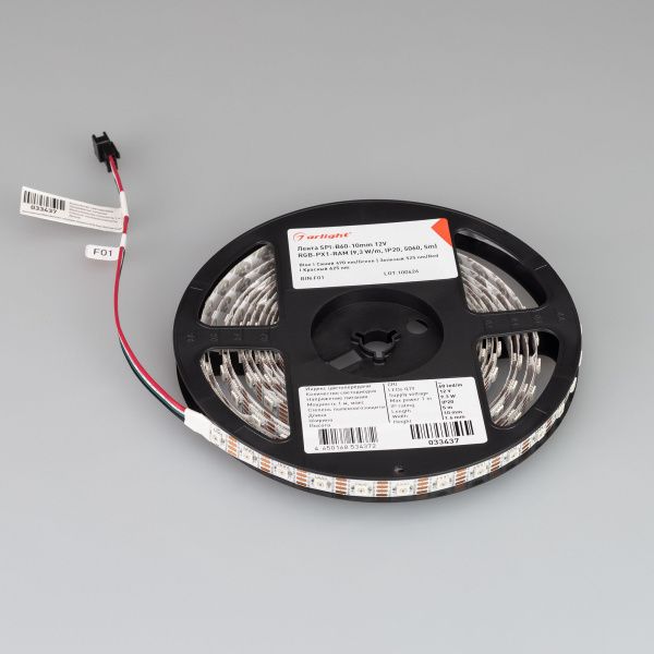 Оборудование Arlight 033437 Светодиодная лента SPI-B60-10mm 12V RGB-PX1-RAM (9.3 W/m, IP20, 5060, 5m) (Arlight, бегущий огонь) по выгодной цене. Купить в Москве со скидкой.